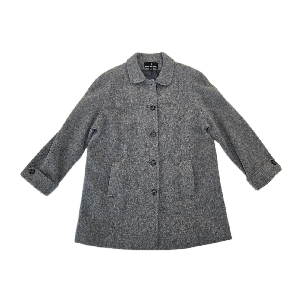 VTG London Fog Wool Blend Peacoat Trench Coat Womens 16 Gray Button‎ Up Lined